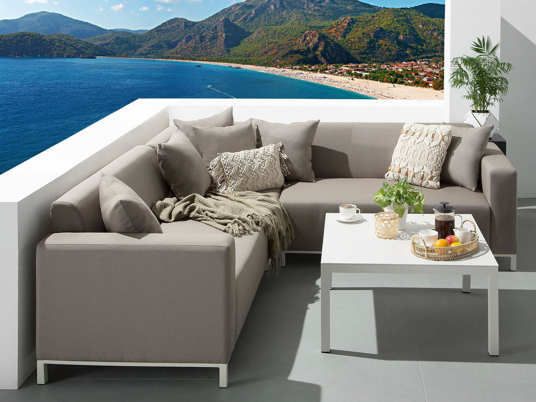 Belize Garden Corner Sofa with Table 5 Seater Right Hand Modular Beige