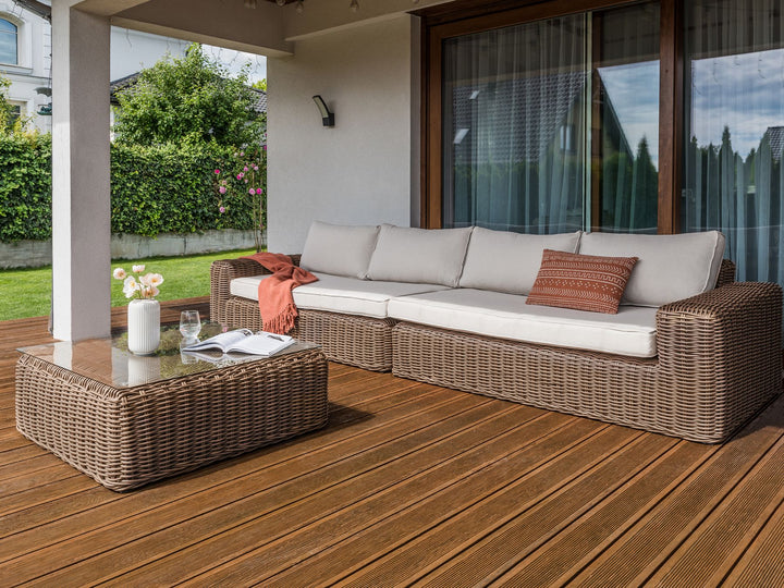 Palermo Garden Corner Sofa with Ottoman 6 Seater Modular PE Rattan Brown