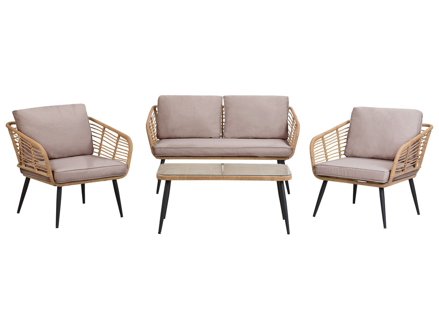 Outdoor furniture set with two chairs and a sofa on a white background