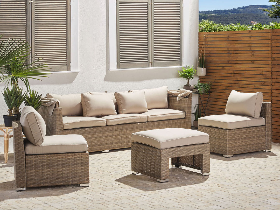 Coccolia Garden Lounge Set with Table 5 Seater Modular PE Rattan Beige