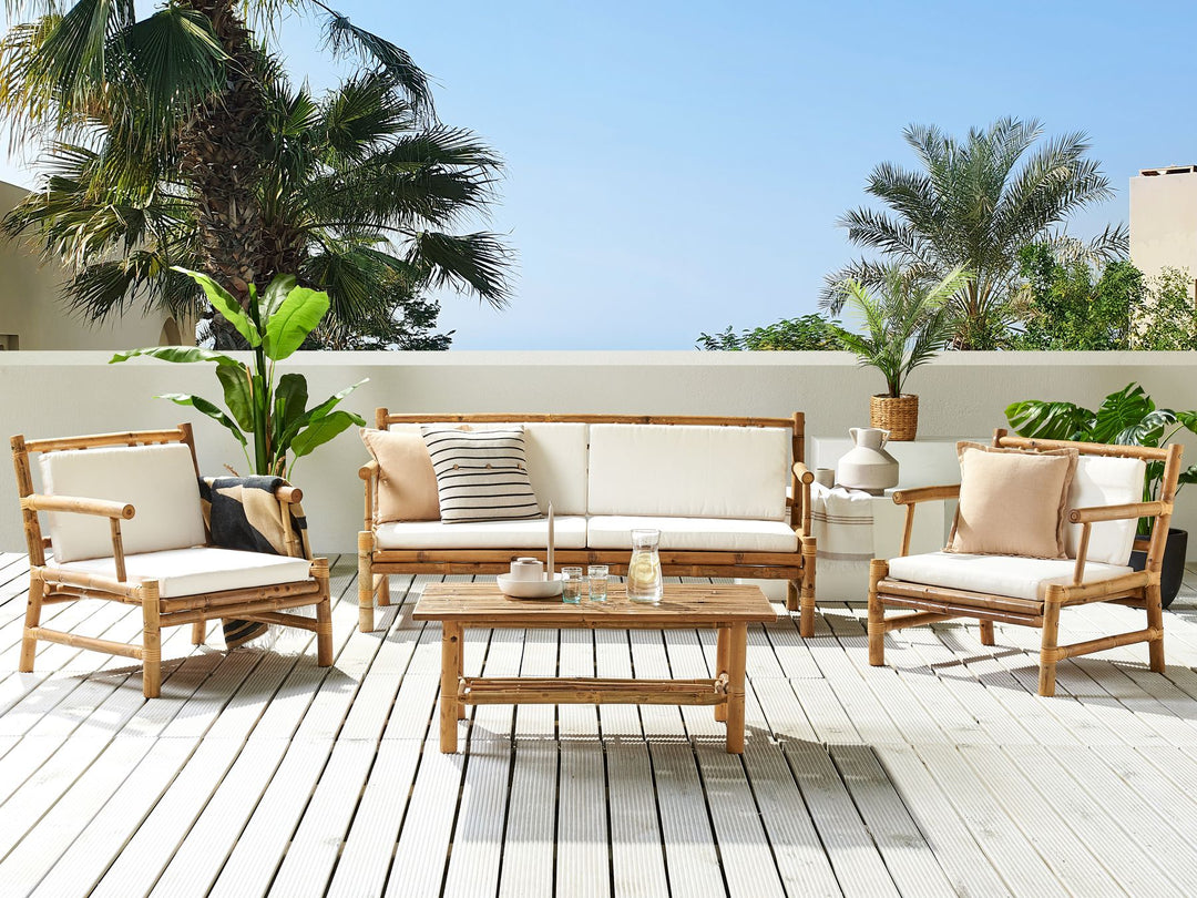 Riccione Garden Lounge Set with Table 4 Seater Bamboo Wood Light Brown