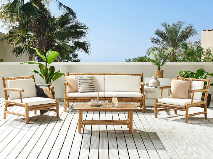 Riccione Garden Lounge Set with Table 4 Seater Bamboo Wood Light Brown
