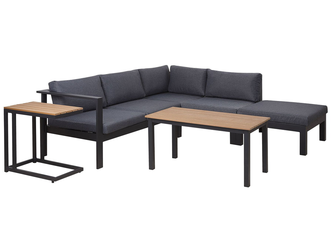 Messina Garden Corner Sofa with Table 5 Seater Left Hand Metal Black