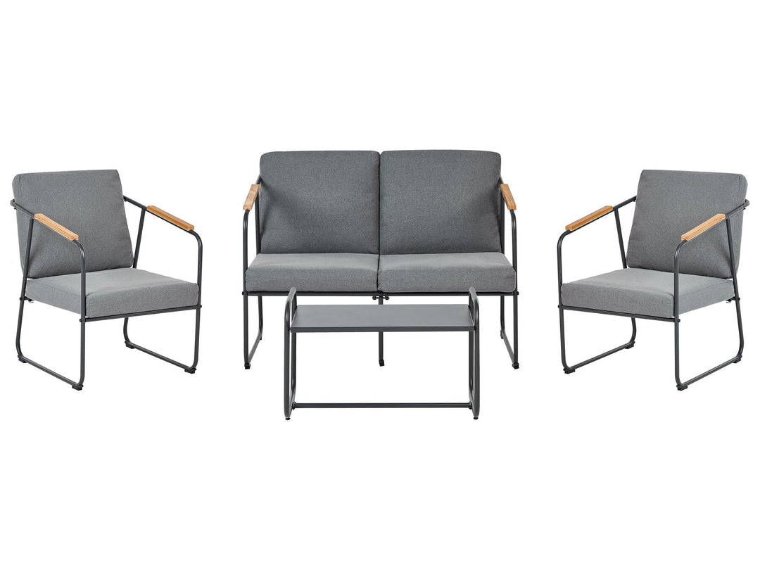 Outdoor furniture set with two chairs and a loveseat on a white background