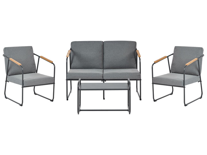 Outdoor furniture set with two chairs and a loveseat on a white background