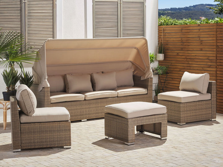 Coccolia Garden Lounge Set with Table 5 Seater Modular PE Rattan Beige
