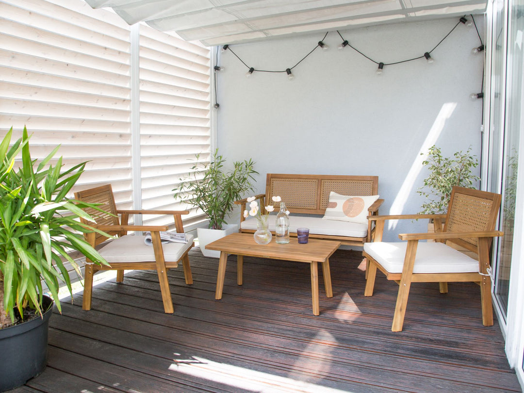 Arenella Garden Lounge Set with Table 4 Seater Certified Acacia Wood Light Beige