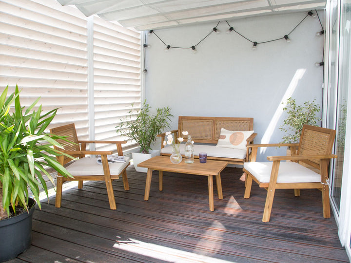 Arenella Garden Lounge Set with Table 4 Seater Certified Acacia Wood Light Beige