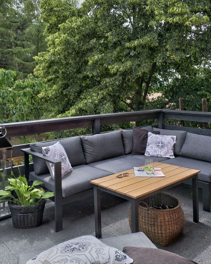 Messina Garden Corner Sofa with Table 5 Seater Left Hand Metal Black