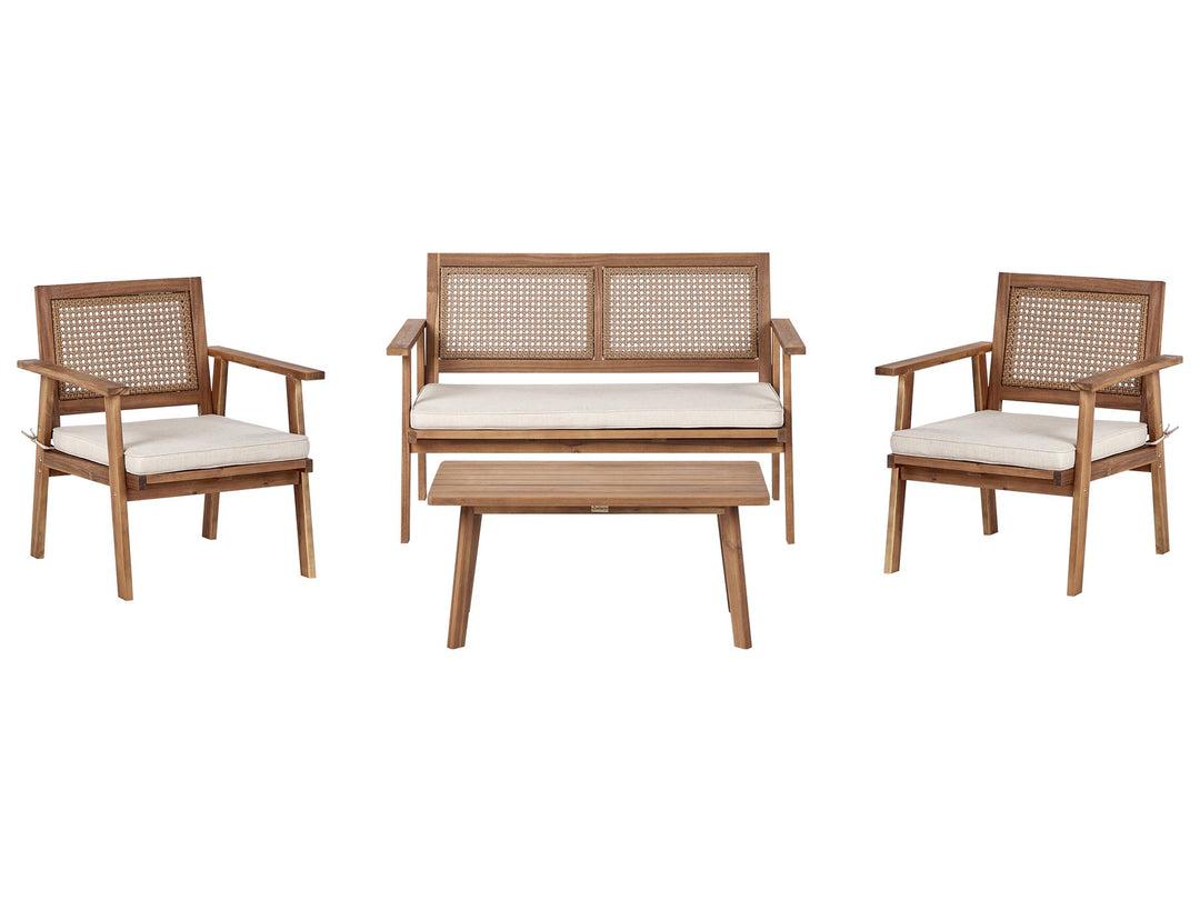 Arenella Garden Lounge Set with Table 4 Seater Certified Acacia Wood Light Beige