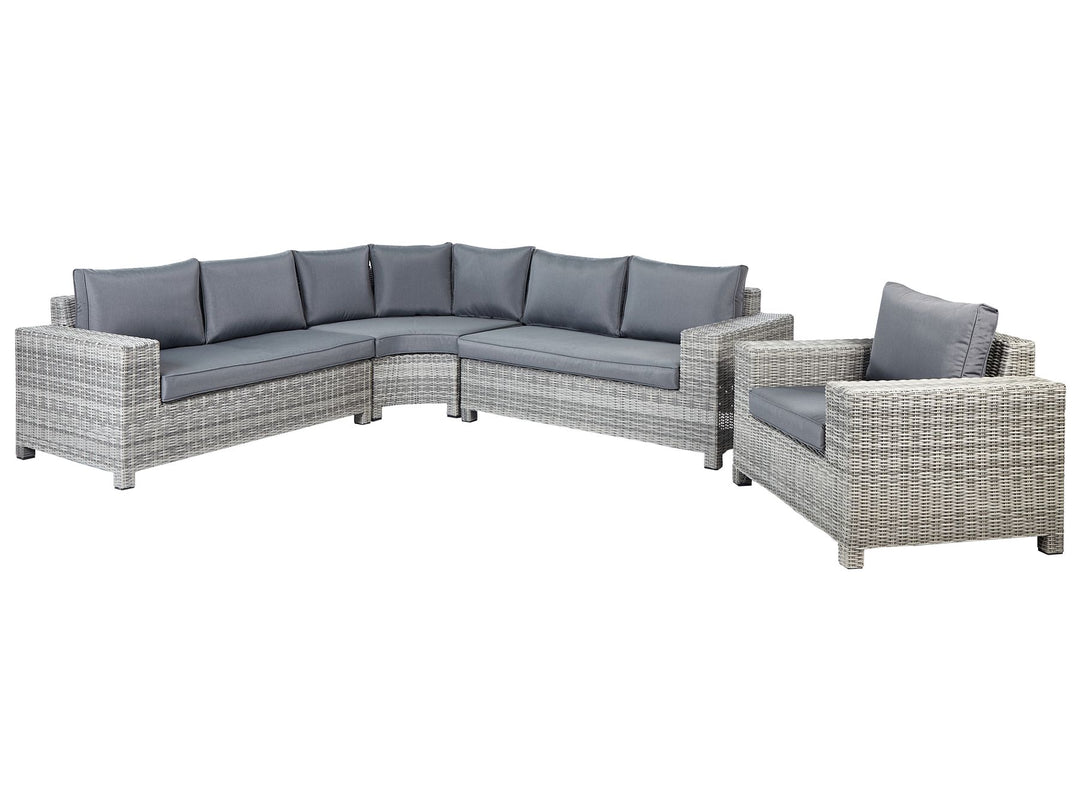 Teglio Garden Lounge Set with Table and Ottoman 9 Seater Modular PE Rattan Grey