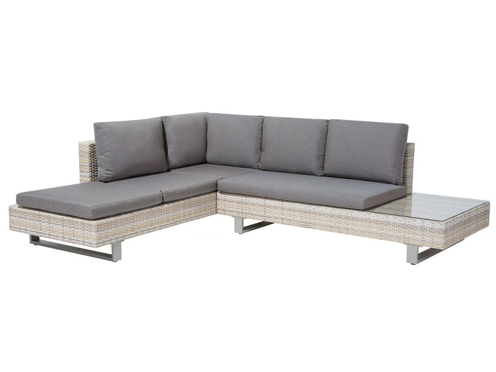 Lanciano Garden Corner Sofa with Table 5 Seater Right Hand PE Rattan Grey