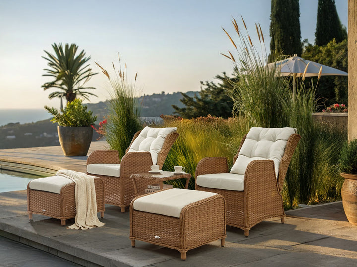 Ponza Garden Lounge Set with Table and Ottoman 2 Seater PE Rattan Brown