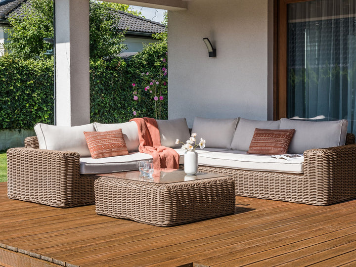 Palermo Garden Corner Sofa with Ottoman 6 Seater Modular PE Rattan Brown