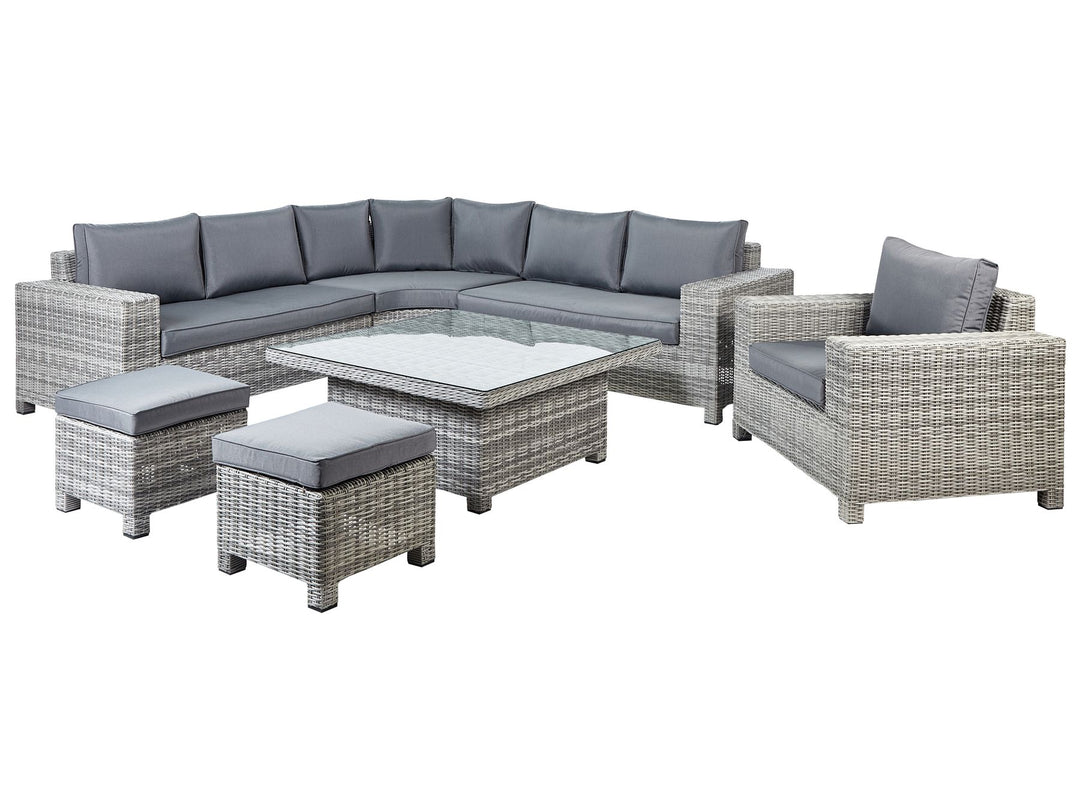 Teglio Garden Lounge Set with Table and Ottoman 9 Seater Modular PE Rattan Grey