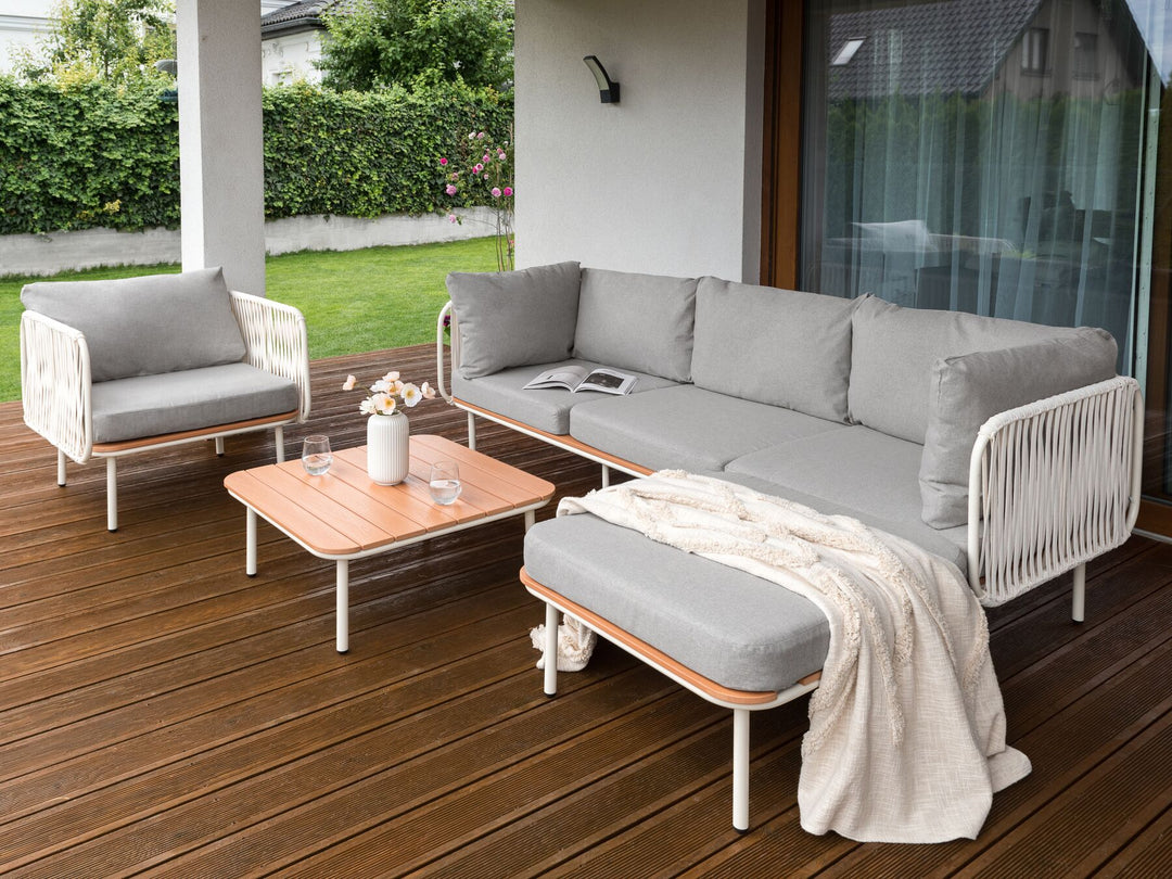 Senise Garden Lounge Set with Table and Ottoman 3 Seater Metal Grey