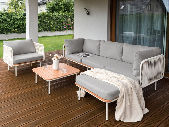 Senise Garden Lounge Set with Table and Ottoman 3 Seater Metal Grey