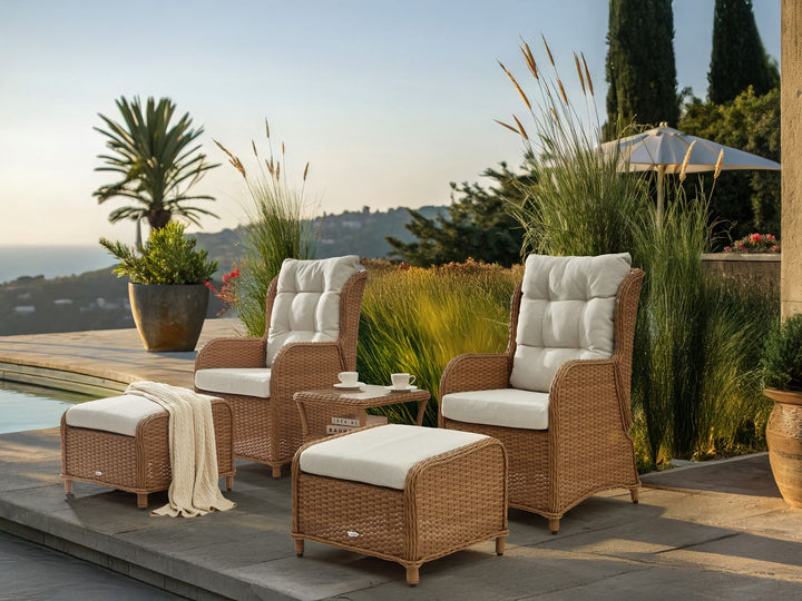 Ponza Garden Lounge Set with Table and Ottoman 2 Seater PE Rattan Brown