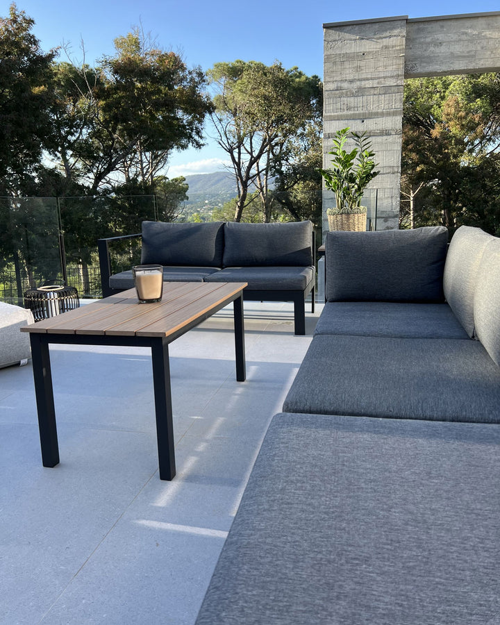 Messina Garden Corner Sofa with Table 5 Seater Left Hand Metal Black