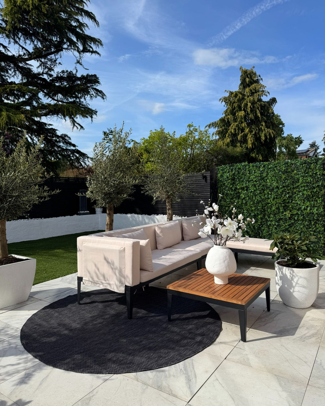 Bracciano Garden Corner Sofa with Table 3 Seater Left Hand Certified Acacia Wood Light Beige