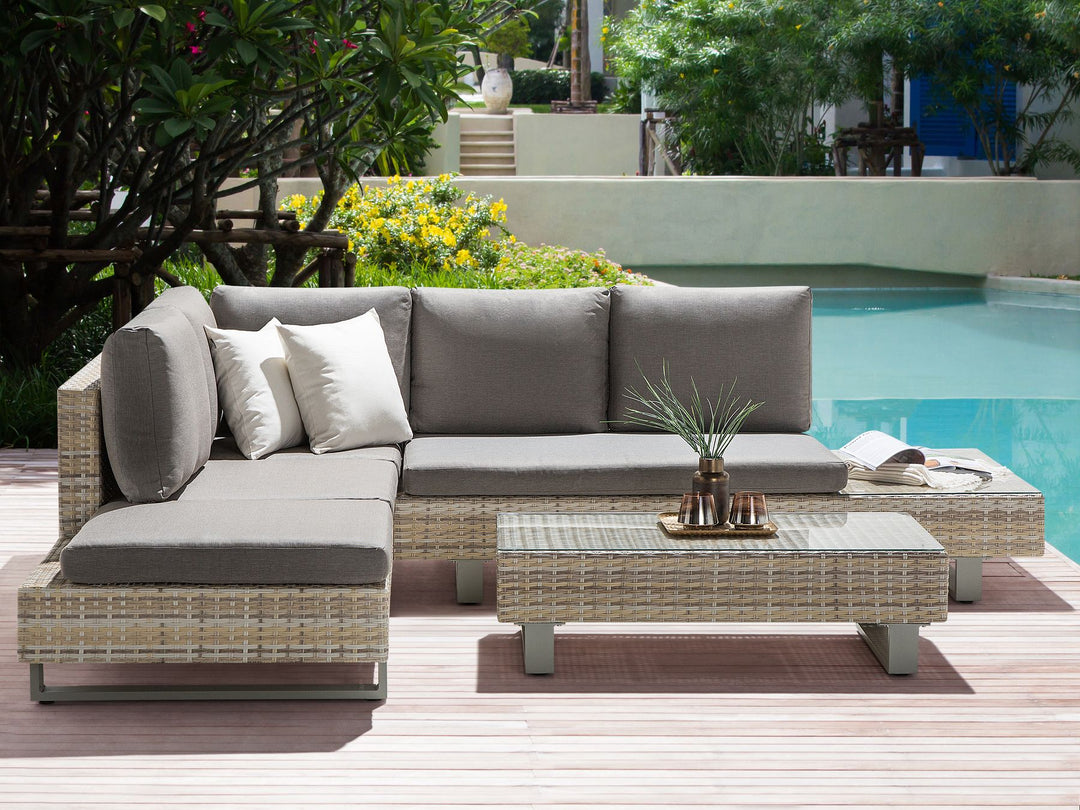 Lanciano Garden Corner Sofa with Table 5 Seater Right Hand PE Rattan Grey