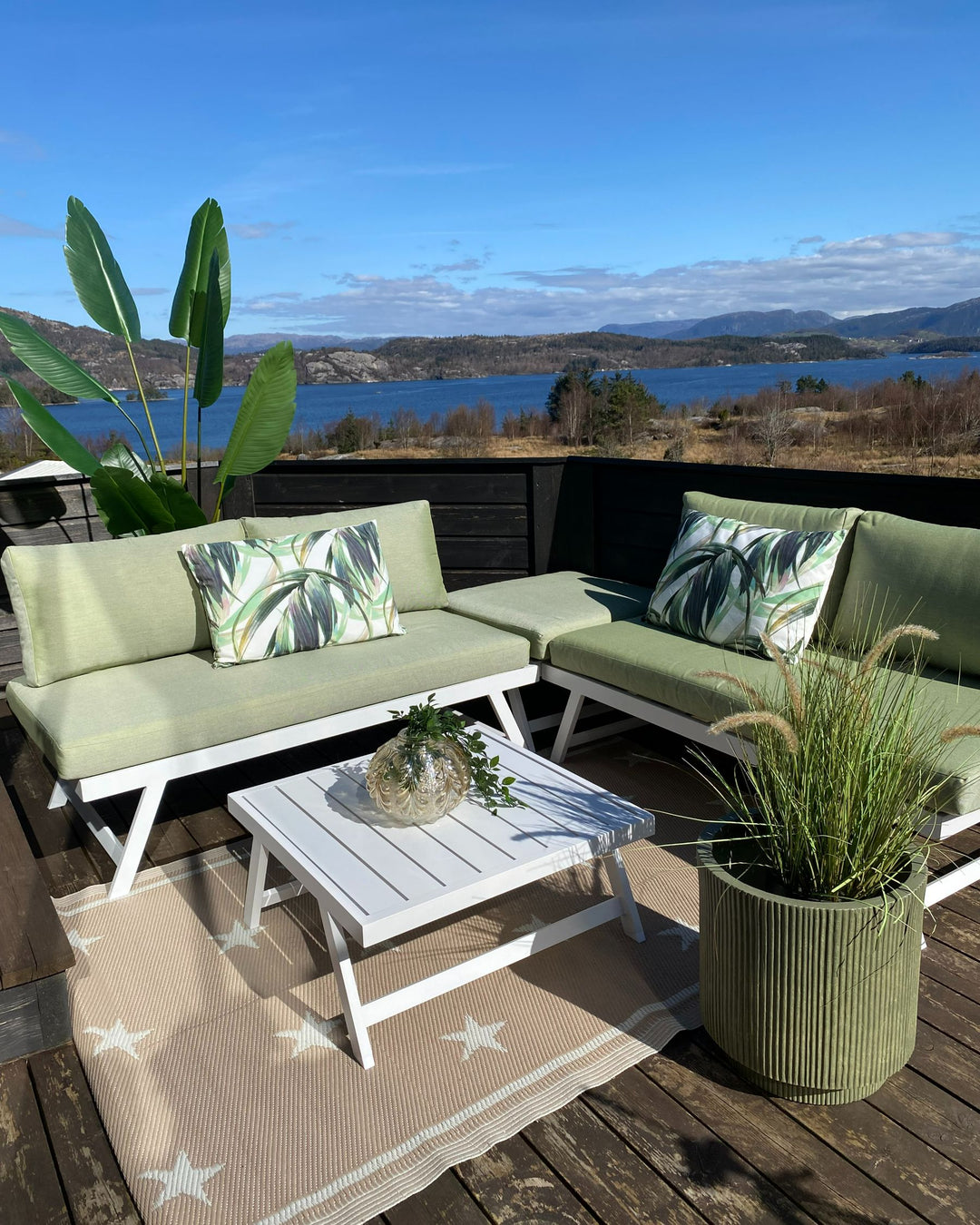Coccorino Garden Corner Sofa with Table 5 Seater Metal Green