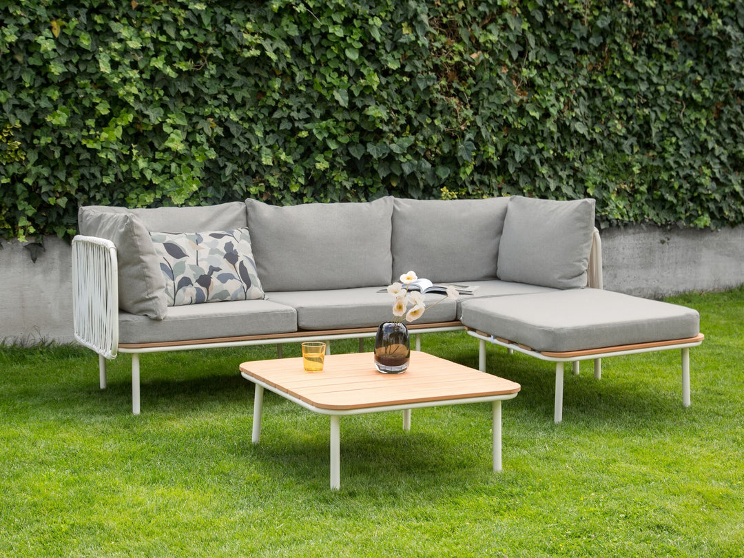 Senise Garden Lounge Set with Table and Ottoman 3 Seater Metal Grey