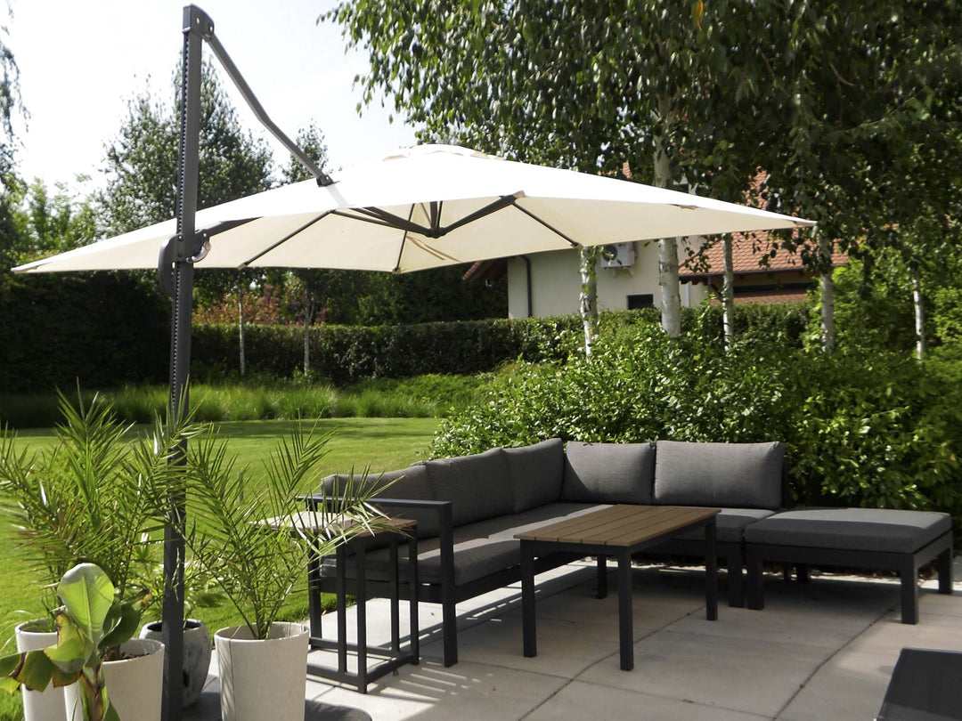 Messina Garden Corner Sofa with Table 5 Seater Left Hand Metal Black