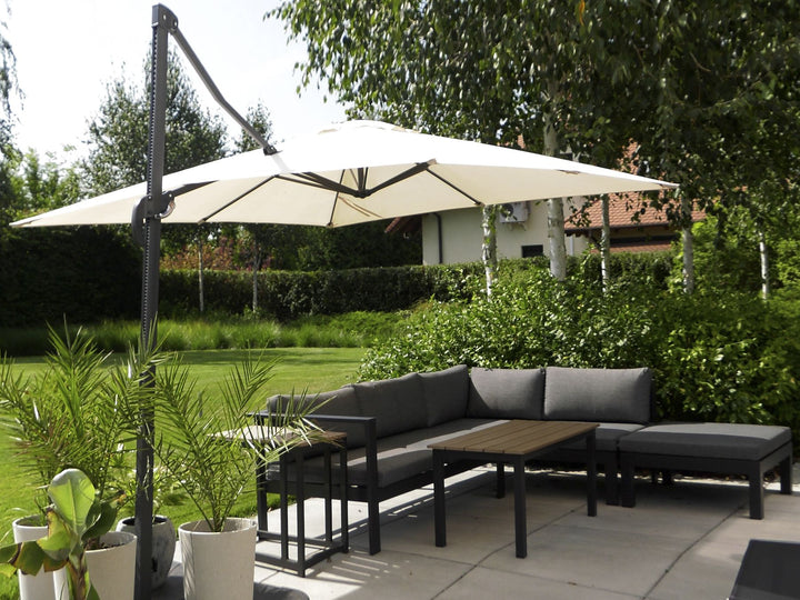Messina Garden Corner Sofa with Table 5 Seater Left Hand Metal Black