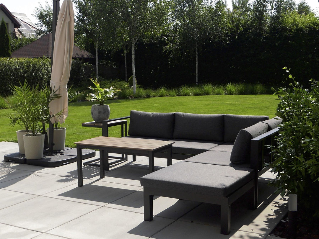 Messina Garden Corner Sofa with Table 5 Seater Left Hand Metal Black