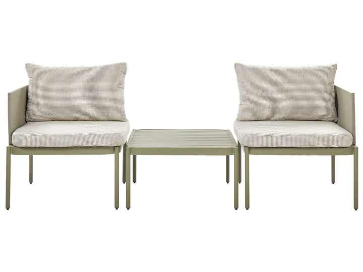 Outdoor furniture set with two chairs and a table on a white background
