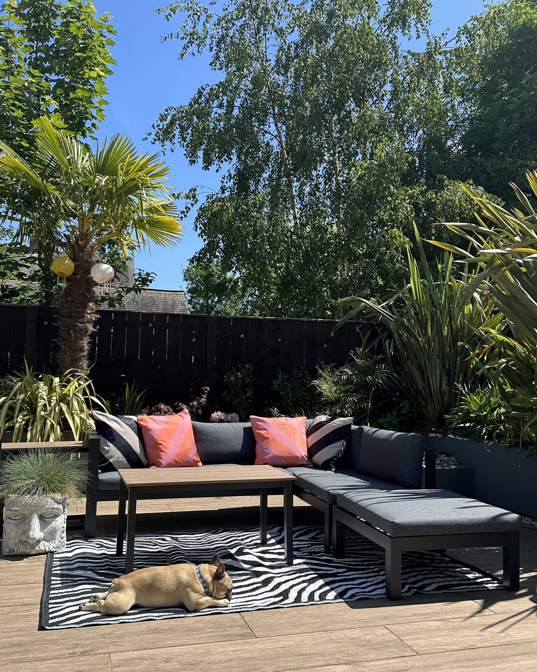 Messina Garden Corner Sofa with Table 5 Seater Left Hand Metal Black