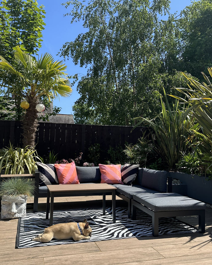 Messina Garden Corner Sofa with Table 5 Seater Left Hand Metal Black