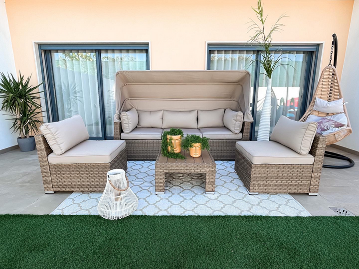 Coccolia Garden Lounge Set with Table 5 Seater Modular PE Rattan Beige