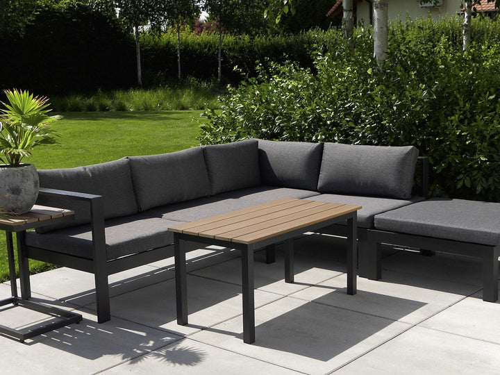 Messina Garden Corner Sofa with Table 5 Seater Left Hand Metal Black