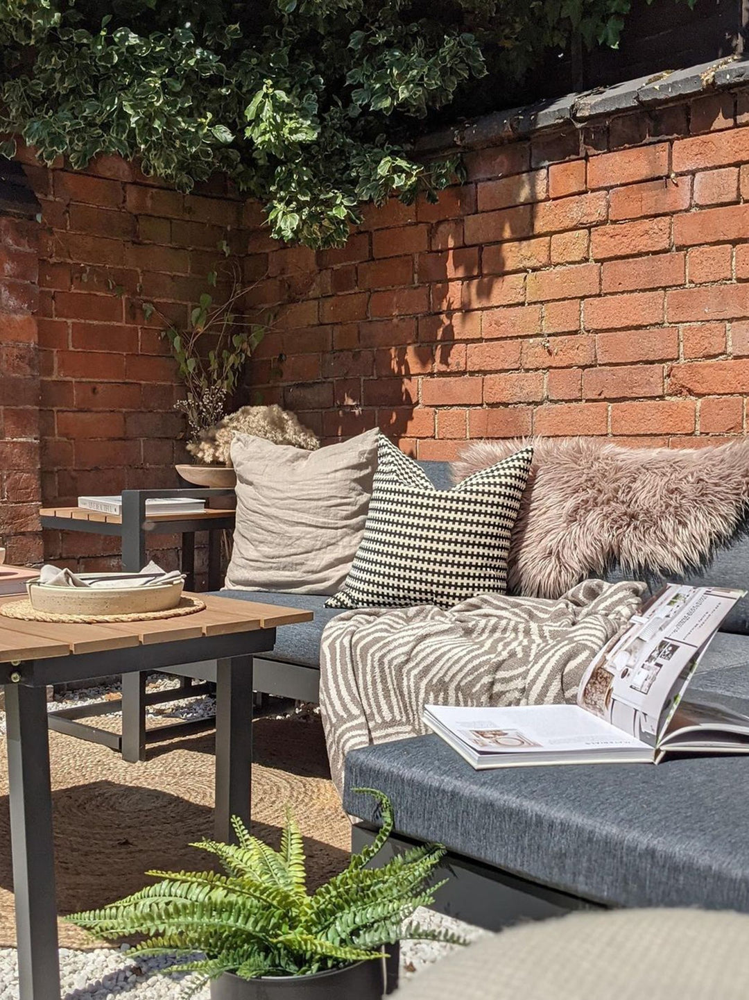 Messina Garden Corner Sofa with Table 5 Seater Left Hand Metal Black