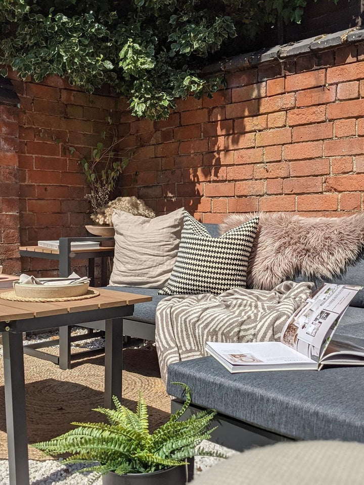 Messina Garden Corner Sofa with Table 5 Seater Left Hand Metal Black