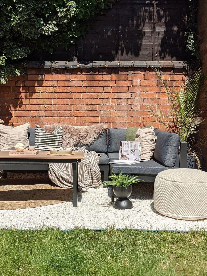 Messina Garden Corner Sofa with Table 5 Seater Left Hand Metal Black