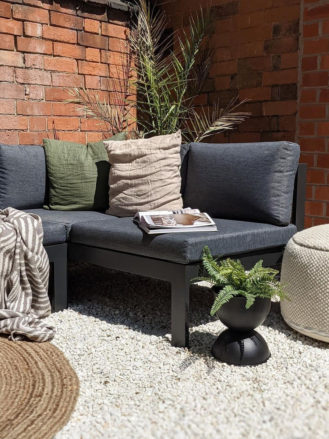 Messina Garden Corner Sofa with Table 5 Seater Left Hand Metal Black