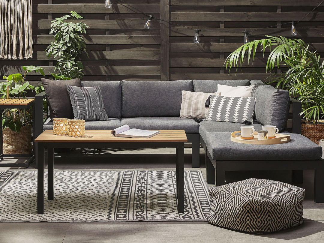 Messina Garden Corner Sofa with Table 5 Seater Left Hand Metal Black
