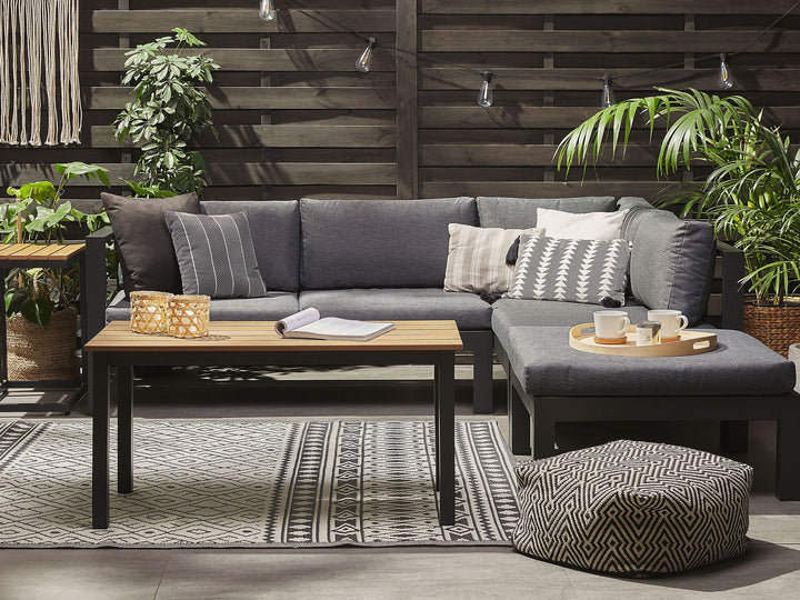 Messina Garden Corner Sofa with Table 5 Seater Left Hand Metal Black