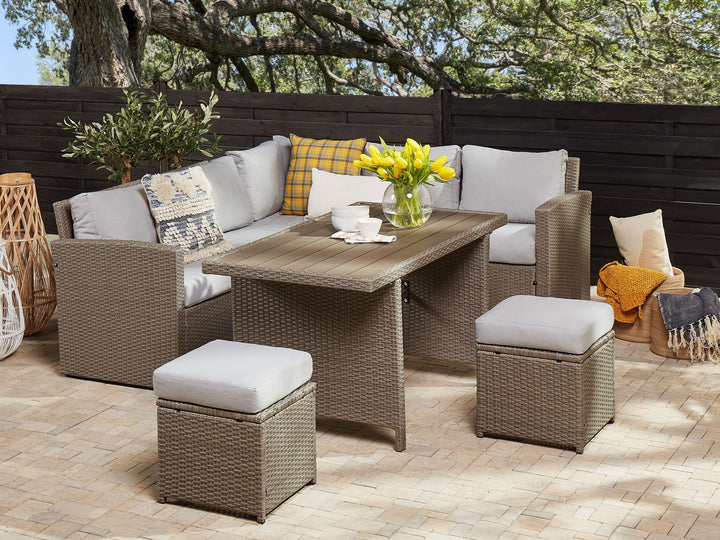 Bardi Garden Lounge Set with Table and Ottoman 5 Seater with Cushions PE Rattan Taupe