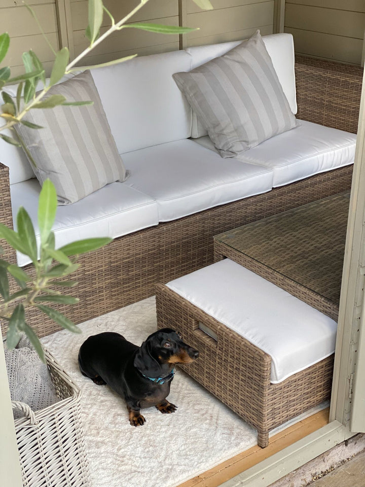 Belluno Garden Lounge Set with Table and Ottoman 5 Seater PE Rattan White