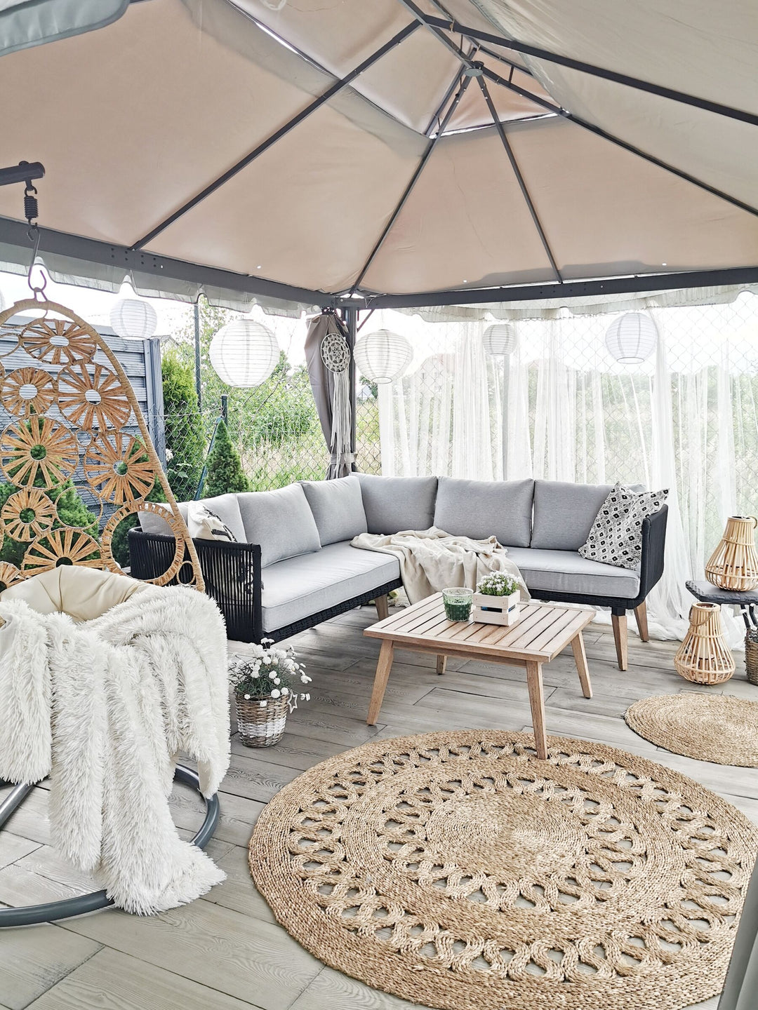 Alcamo Garden Corner Sofa with Table 5 Seater Left Hand Acacia Wood Black