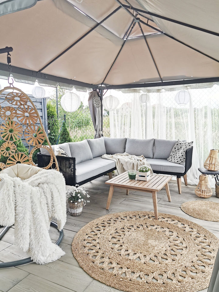 Alcamo Garden Corner Sofa with Table 5 Seater Left Hand Acacia Wood Black
