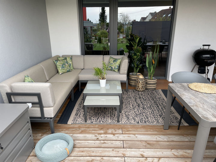 Rima III Garden Corner Sofa with Table 6 Seater Left Hand Modular Metal Beige