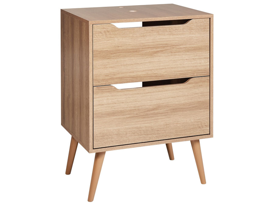 Wooden nightstand with two drawers on a white background