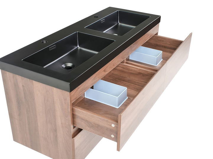 Wall Mounted Double Basin Vanity Unit 120 cm 52 cm Dark Brown Cardiel