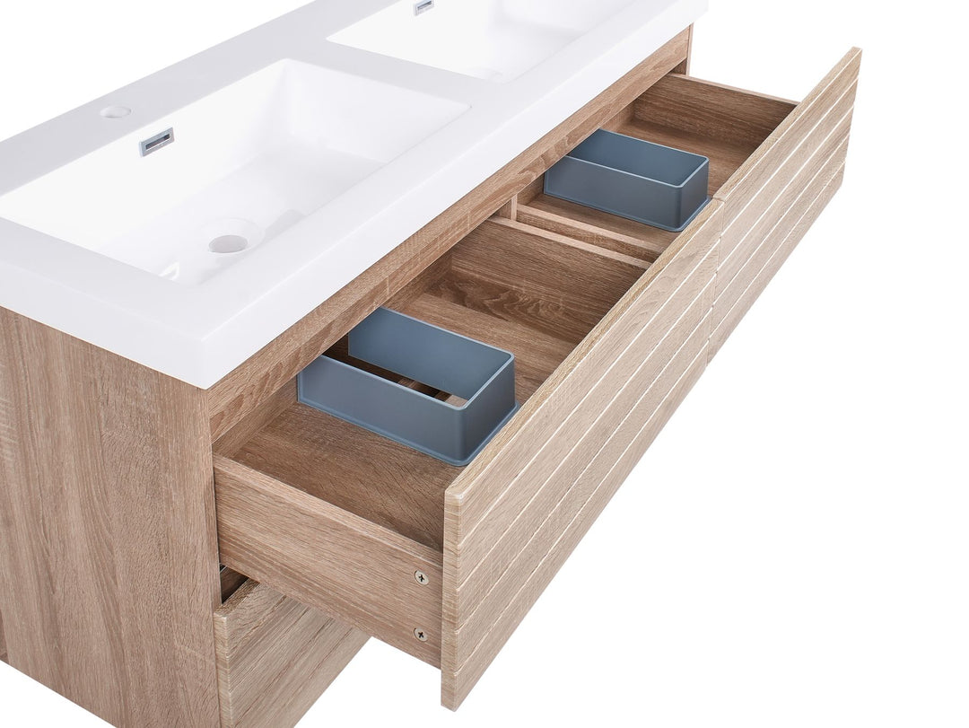 Wall Mounted Double Basin Vanity Unit 120 cm 55 cm Light Brown Urucu