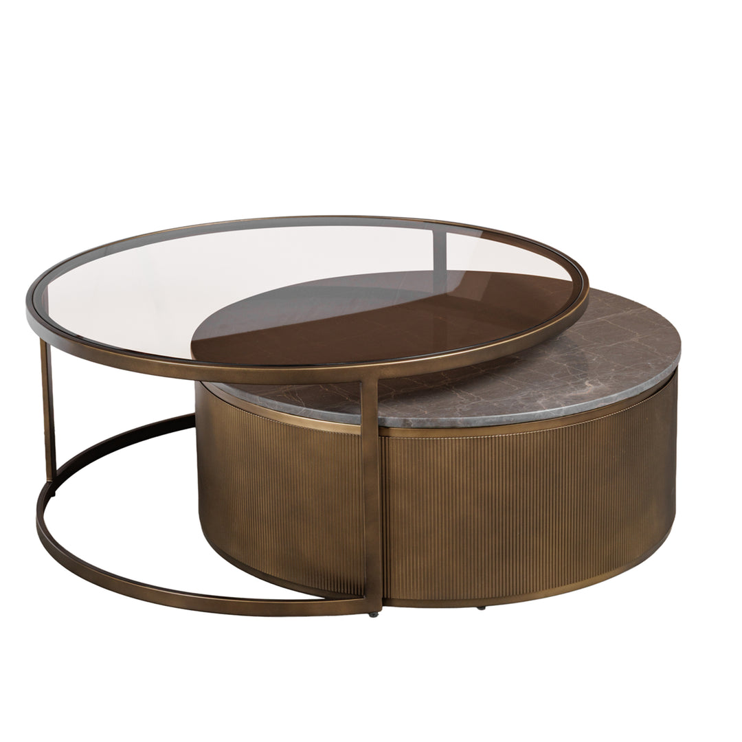 Royal gold set of 2 nesting coffee tables with glass tops